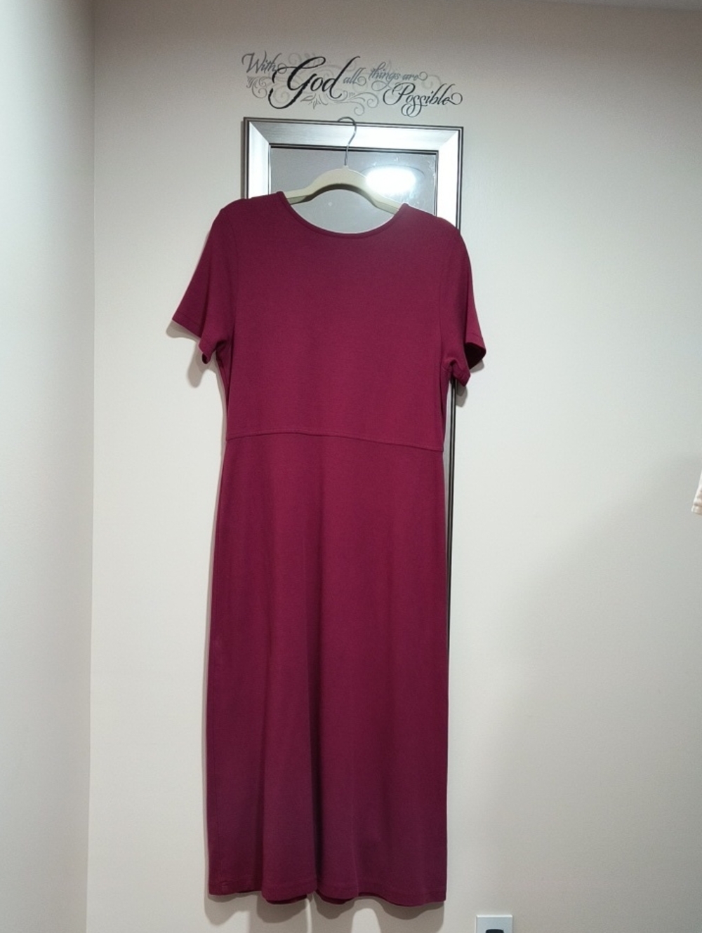 LL bean Maxi Dress Medium Supima Cotton Modal Red Burgundy - Picture 2 of 5